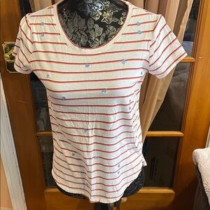 LC Lauren Conrad Fitted Red and White Striped Tee with Hearts, XS